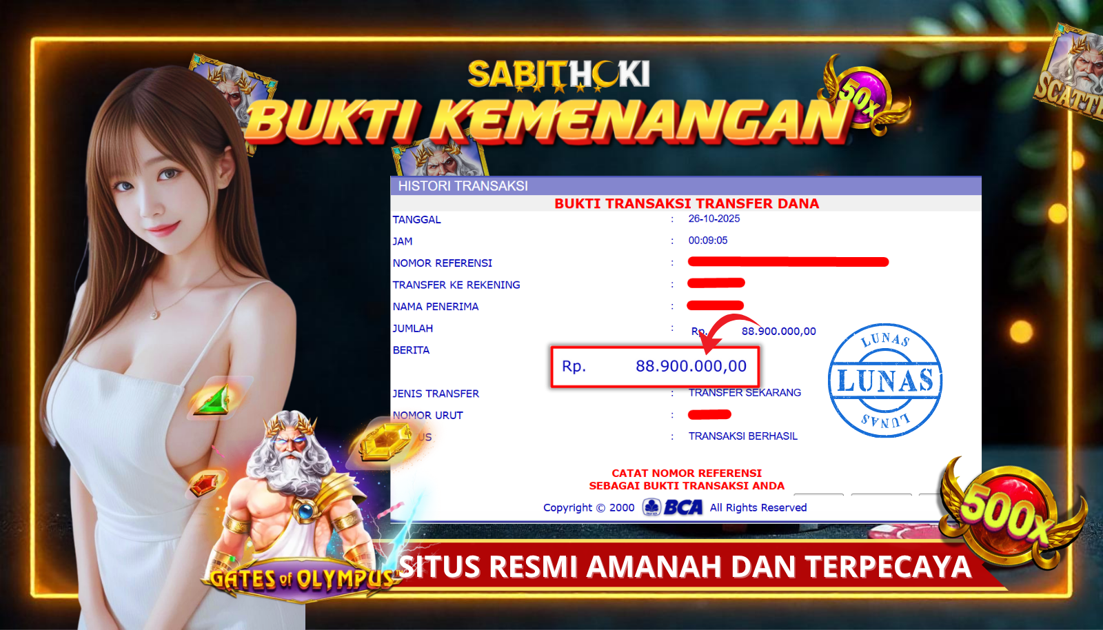 SELAMAT KEPADA MEMBER SETIA SABITHOKI YANG BERHASIL JACKPOT DI PERMAINAN GATES OLYMPUS